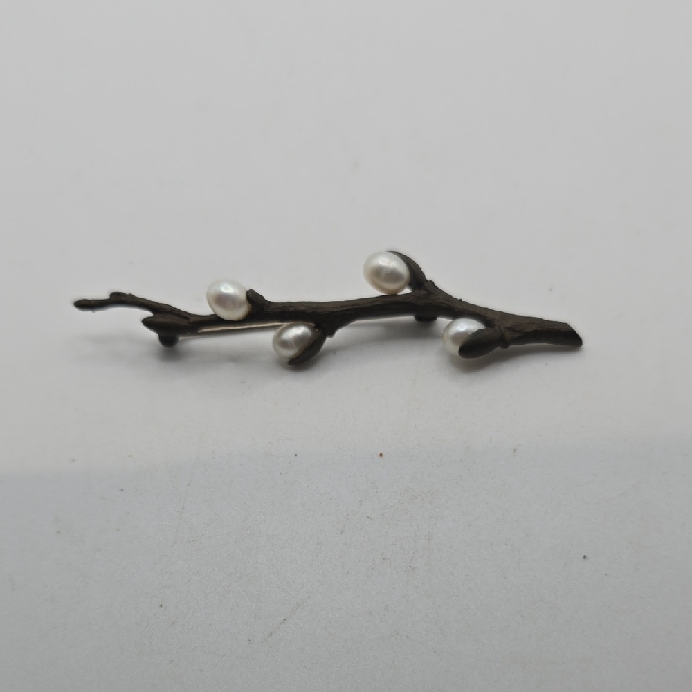 Michael Michaud Pearl and Black Branch Brooch Silver Seasons